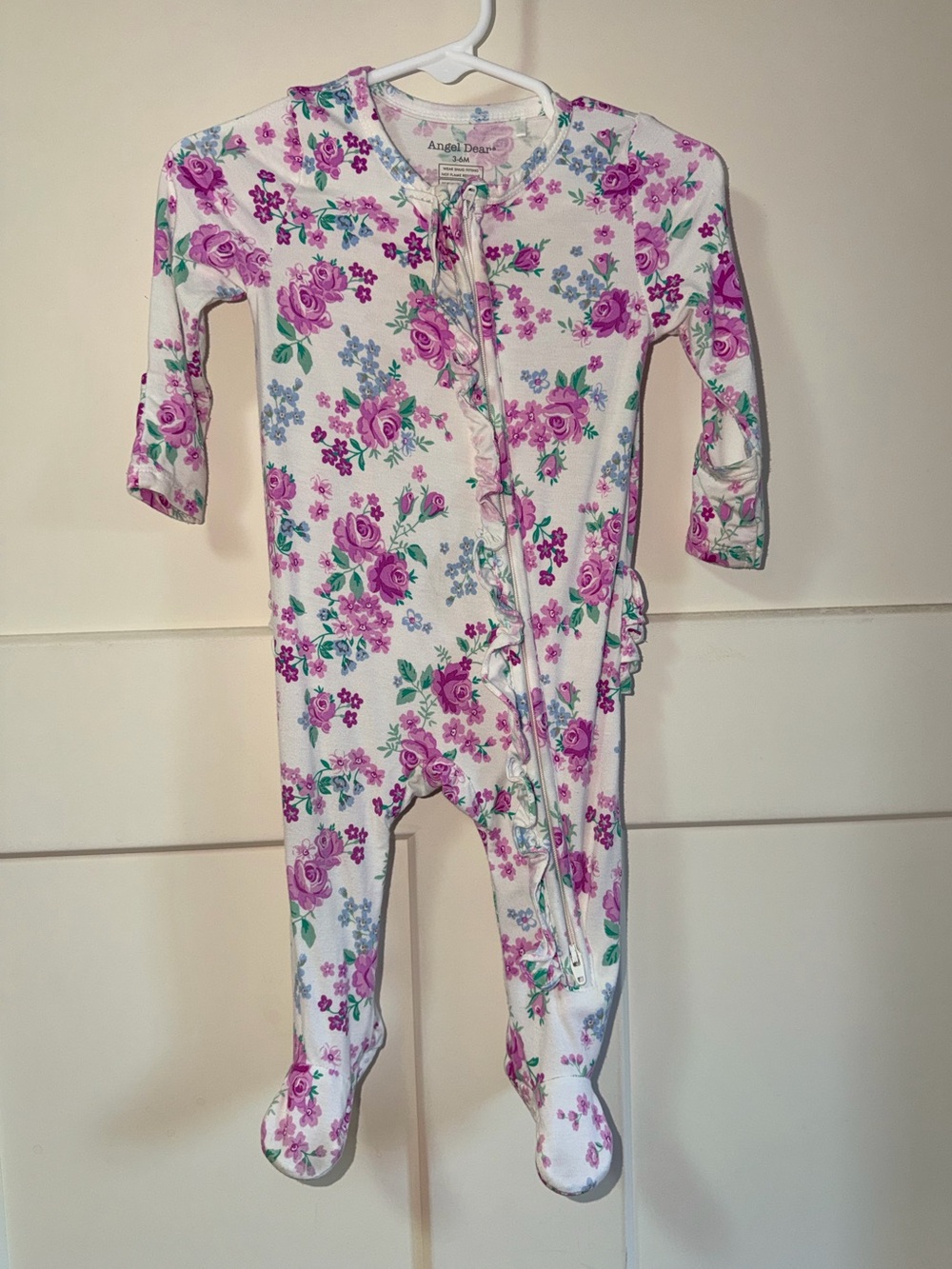 Angel Dear White Footed One-Piece with Pink Floral Print